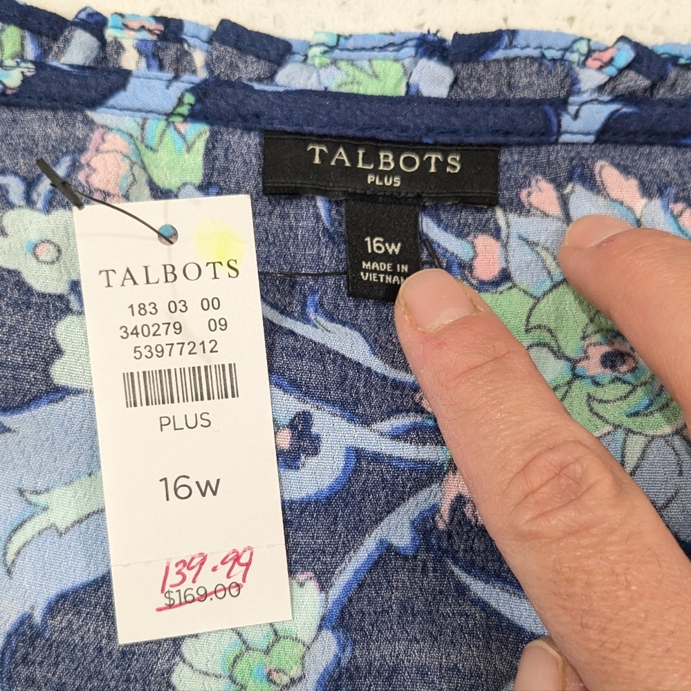 NWT Talbots Plus Sweet Garden Popover Midi Dress Blue Floral Flutter Sleeve 16W - Picture 8 of 11